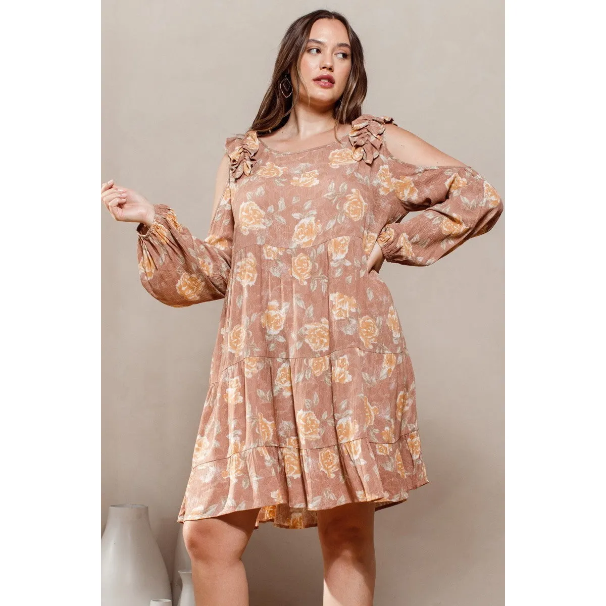 Floral Fall Printed Babydoll Plus-size Dress