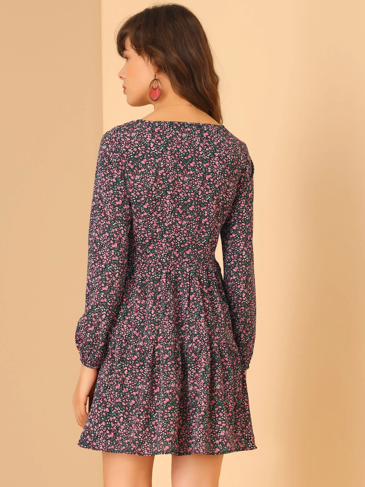 Floral Print Tiered Lightweight Flowy Long Sleeve Dress