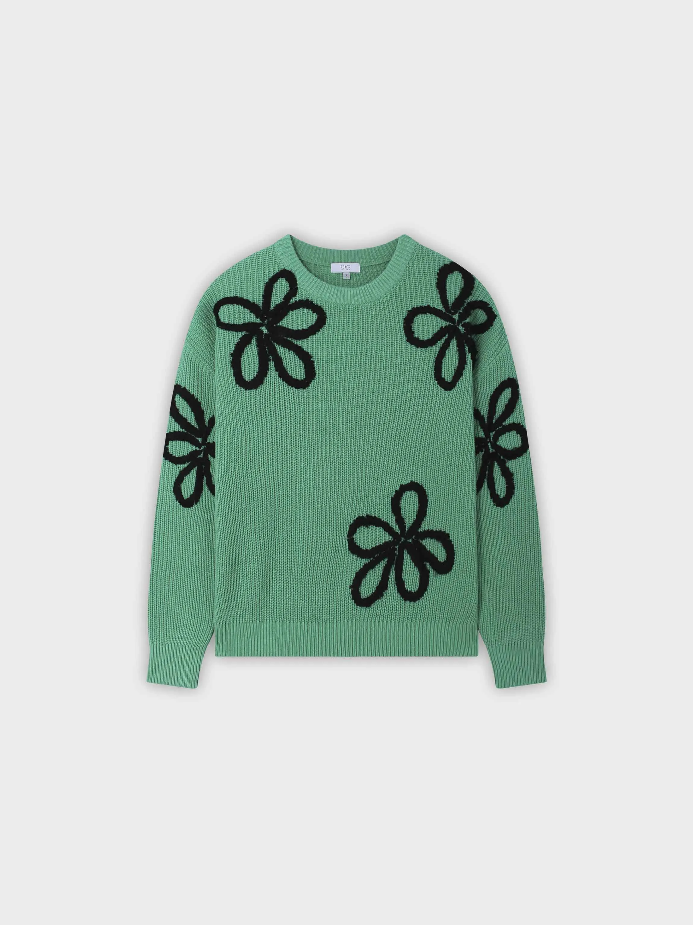 Flower Ribbon Sweater-Green/Black