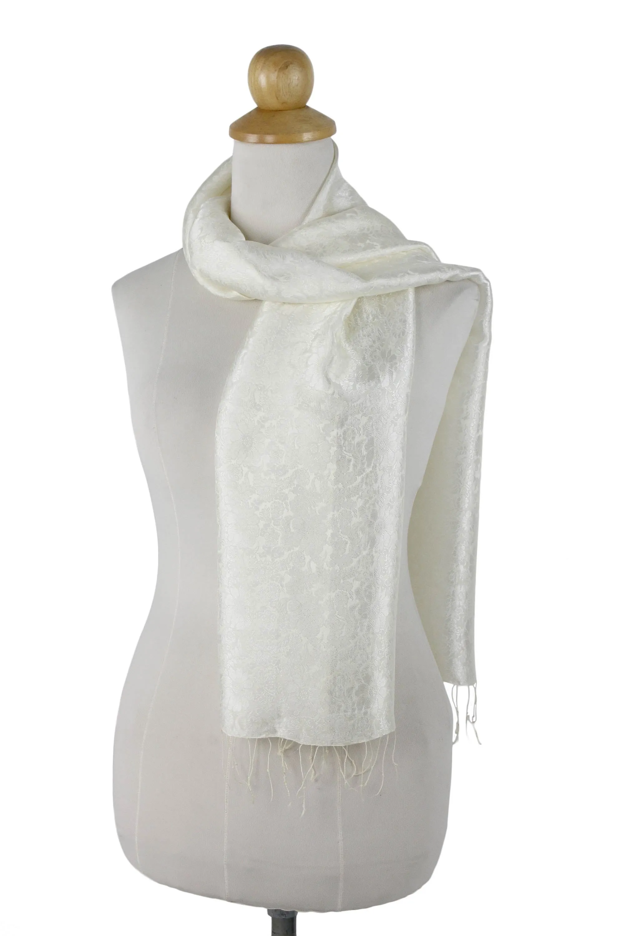 Flowers on Cream Color Scarf from Thailand - Champagne Bouquet | NOVICA