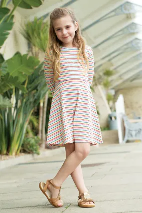 Frugi Rhianna Rib Skater Dress in Rainbow Rib Stripe