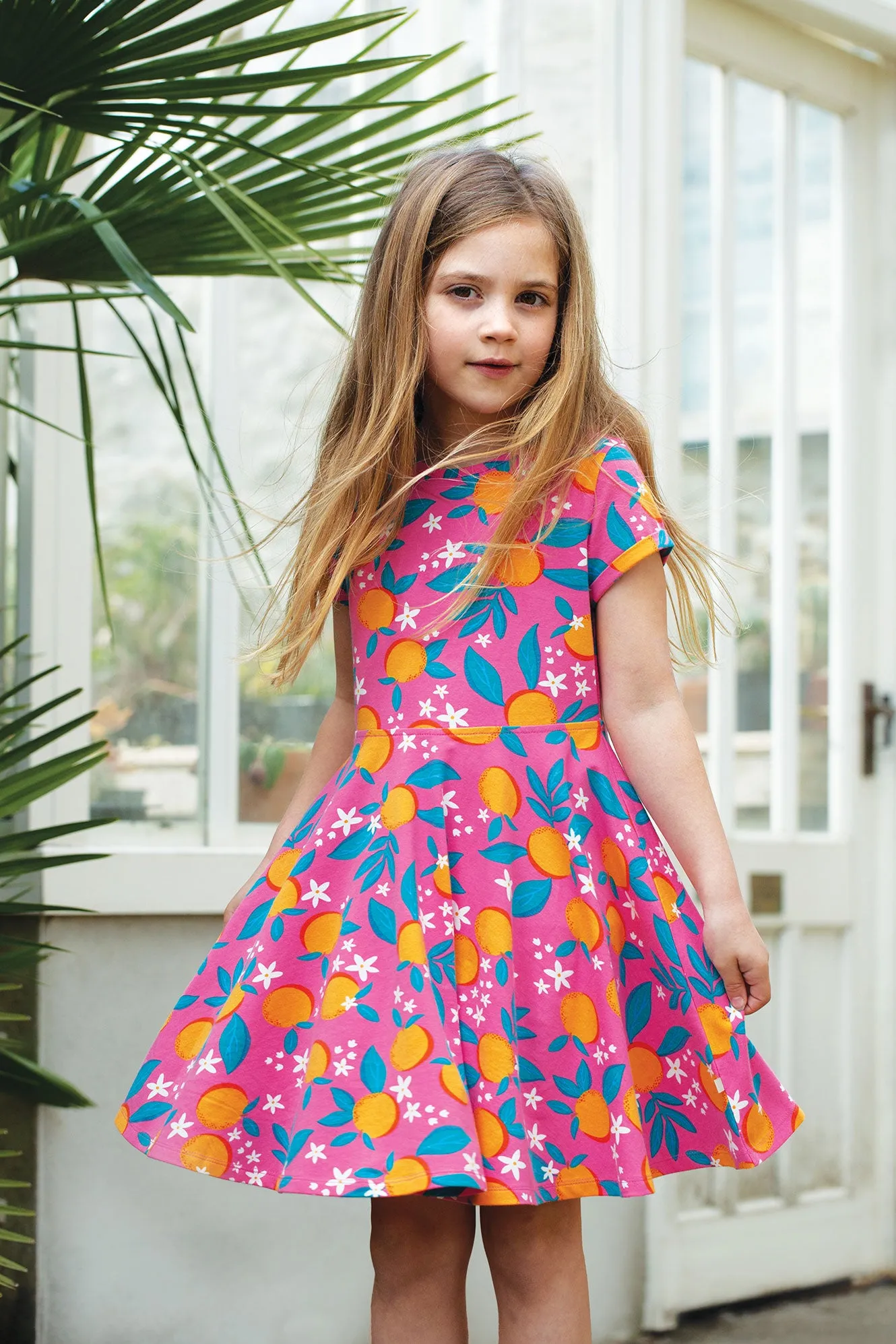 Frugi Summer Skater Dress Orange Blossom