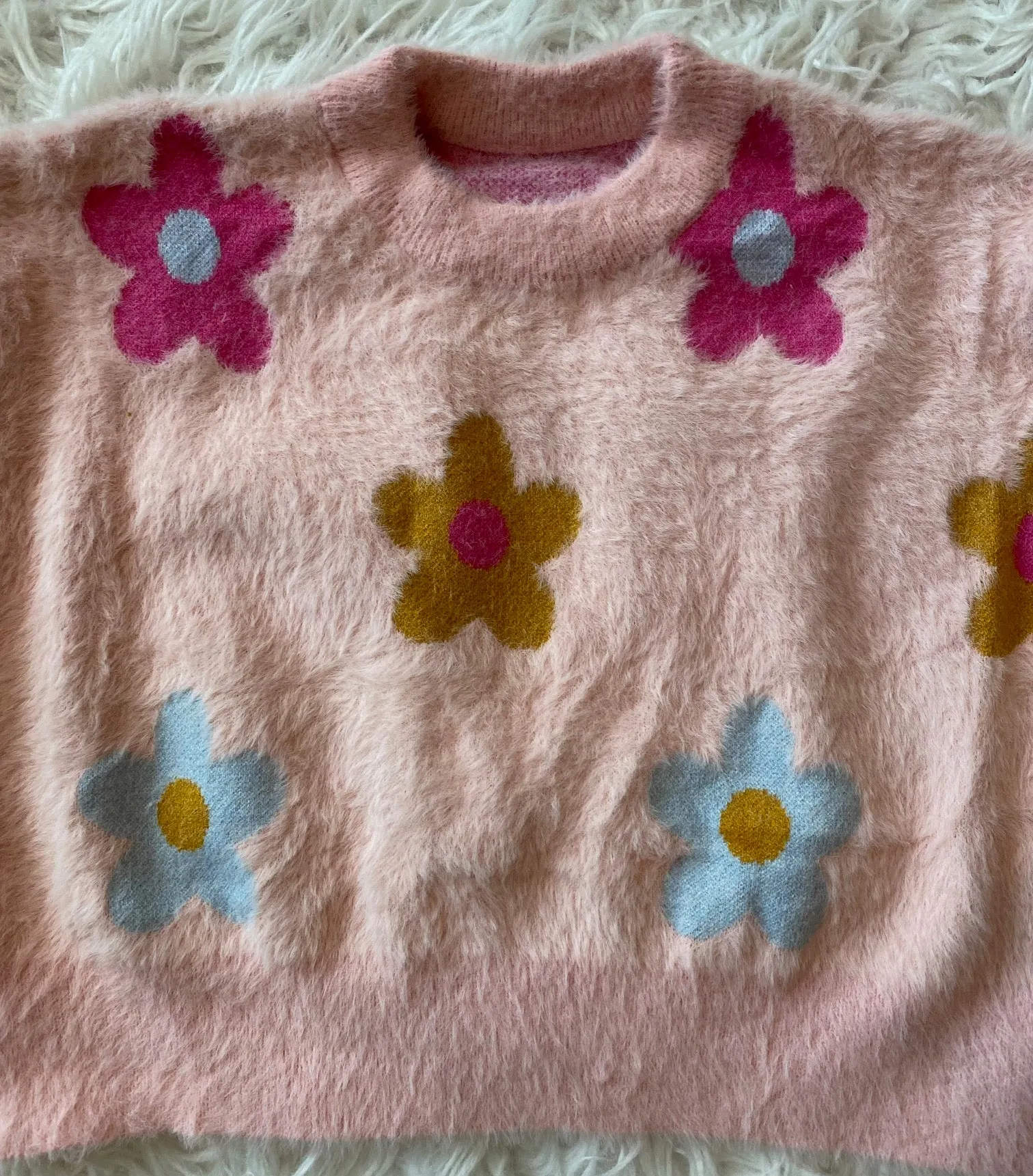 Fuzzy Flowers Short Sweater