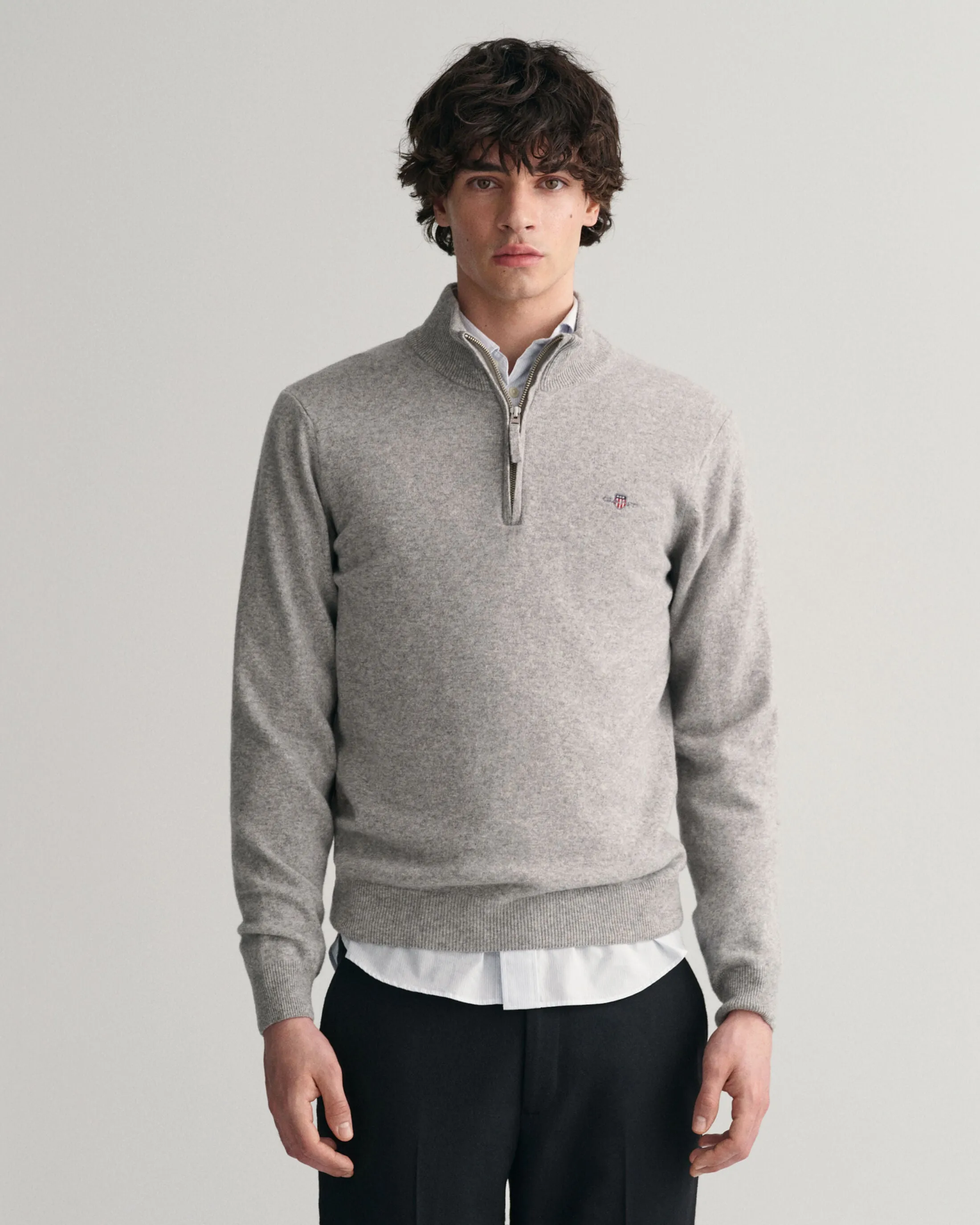 GANT- Superfine Lambswool Half Zip, Grey Melange (XXL only)