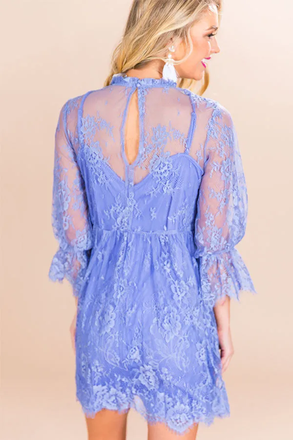 Garden Party Lace Babydoll Dress in Periwinkle