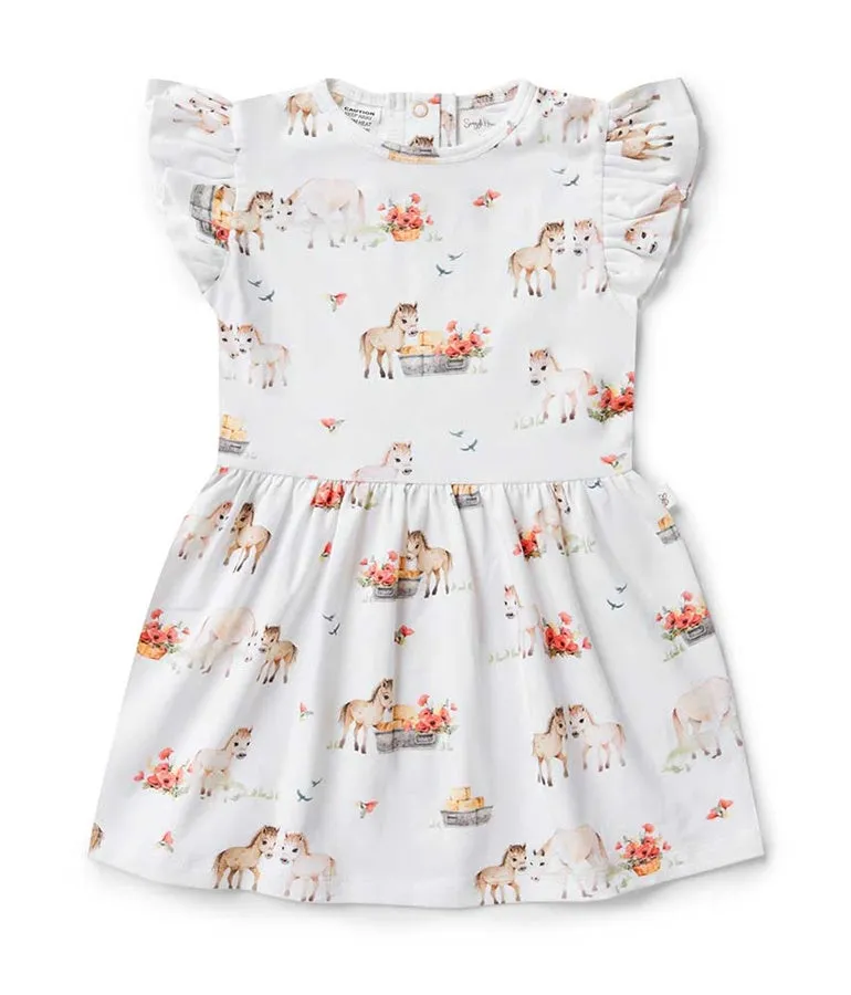 Girl's Organic-cotton Short-sleeved Dress - Pony Pals