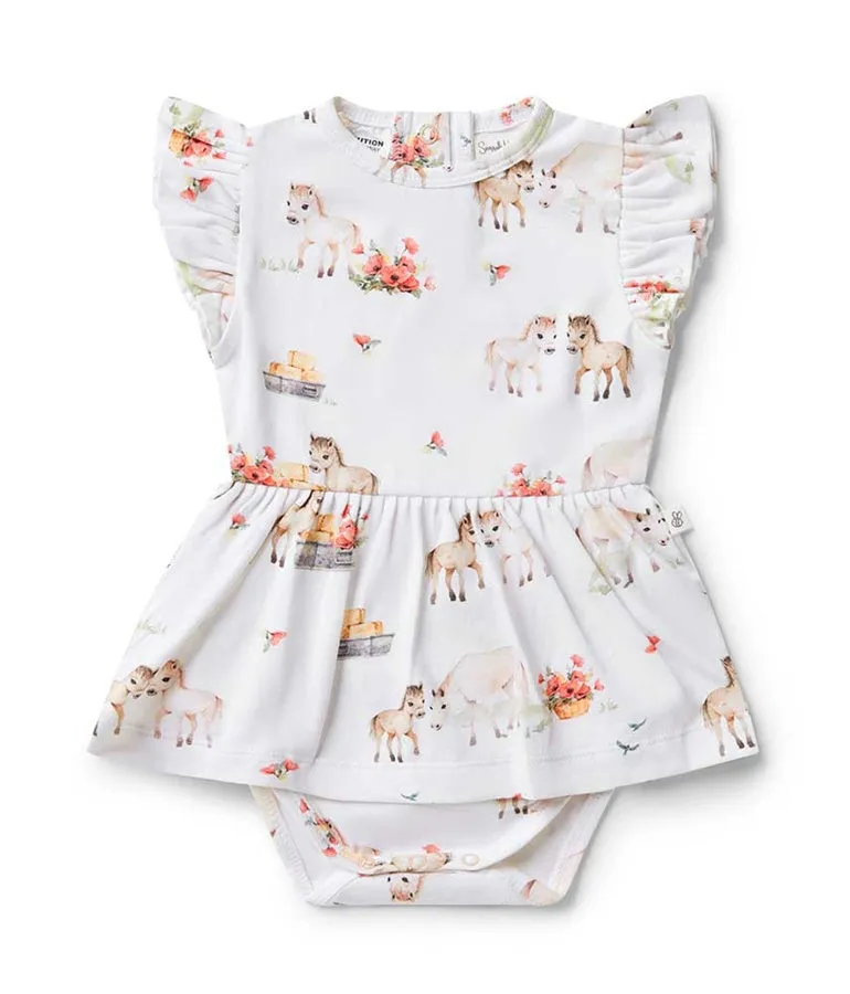 Girl's Organic-cotton Short-sleeved Dress - Pony Pals