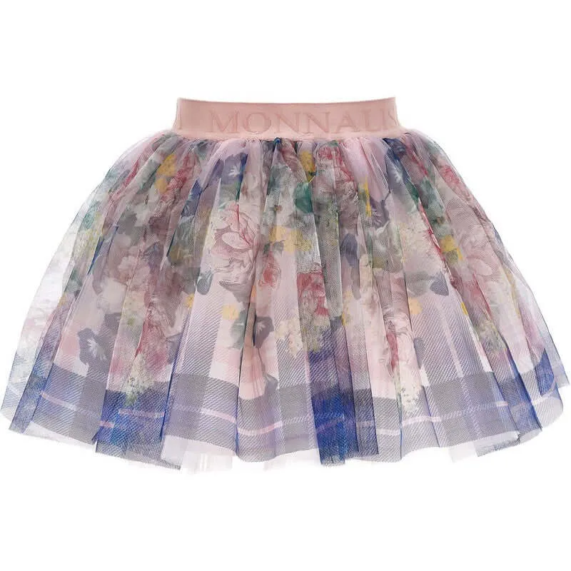 Girls Pink Floral Tulle Skirt