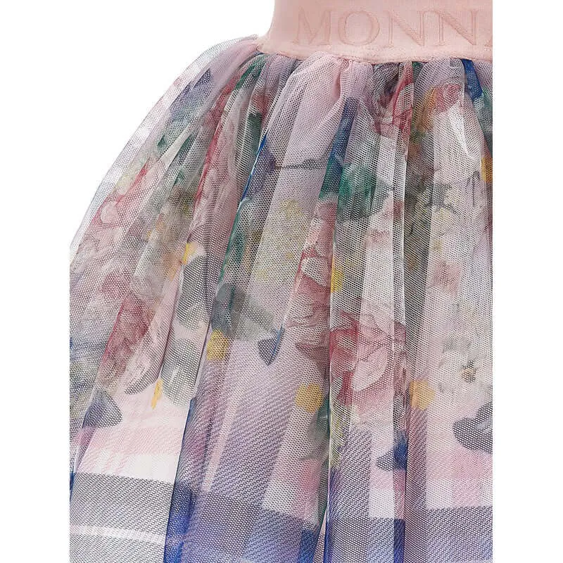 Girls Pink Floral Tulle Skirt