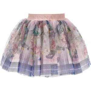 Girls Pink Floral Tulle Skirt