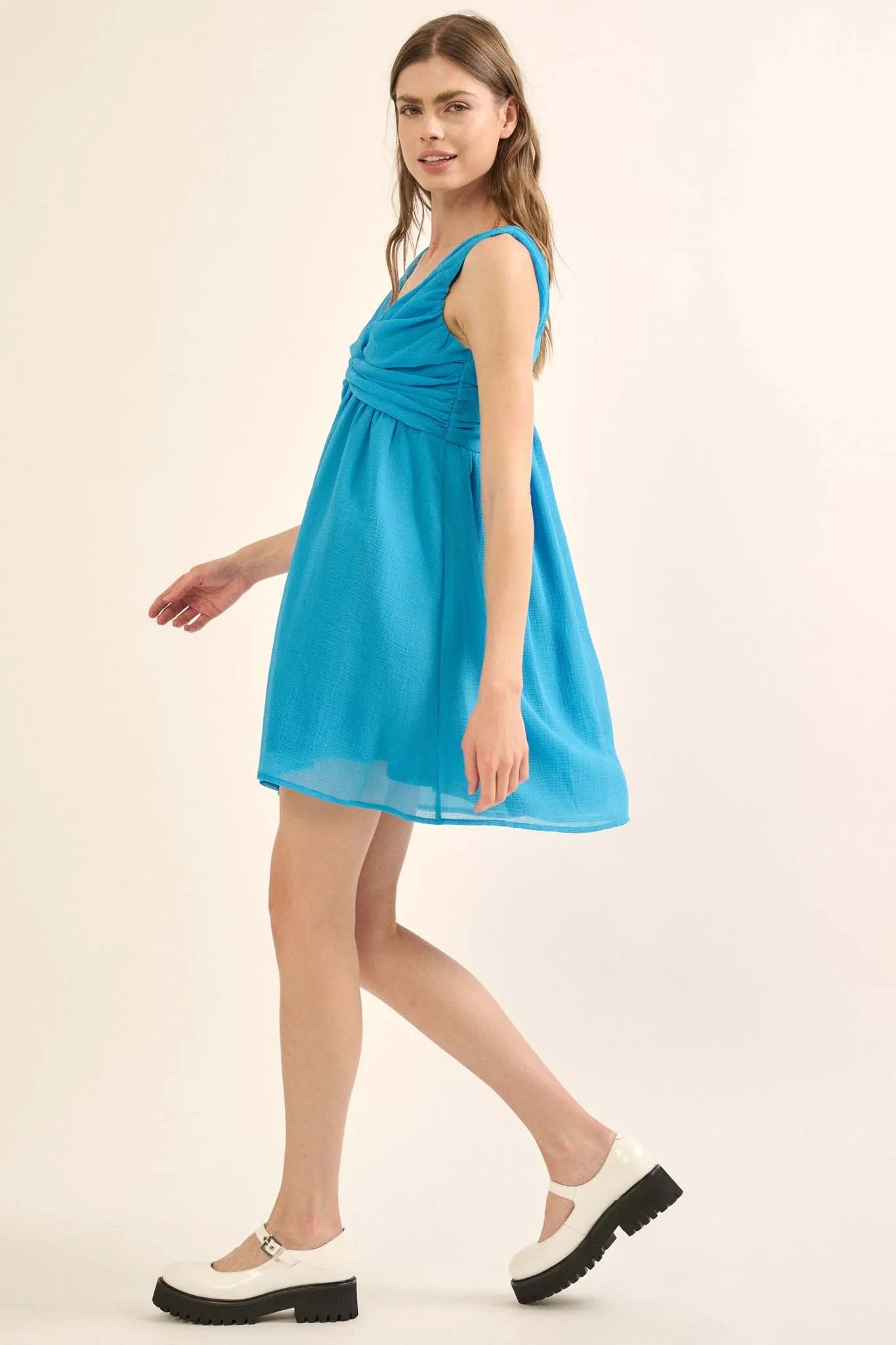 Gossamer Girl Crepe Chiffon Twist-Front Mini Dress