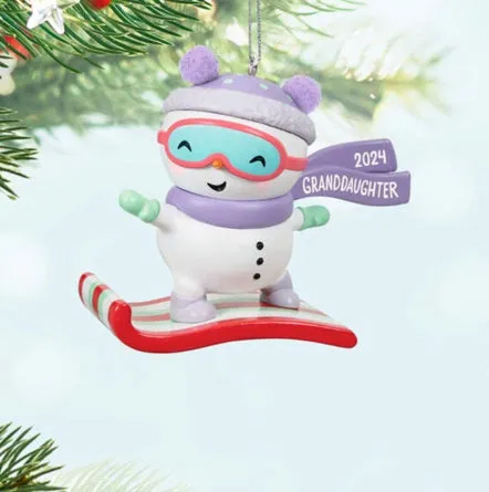 Granddaughter Snowboarding Snowman 2024 Ornament