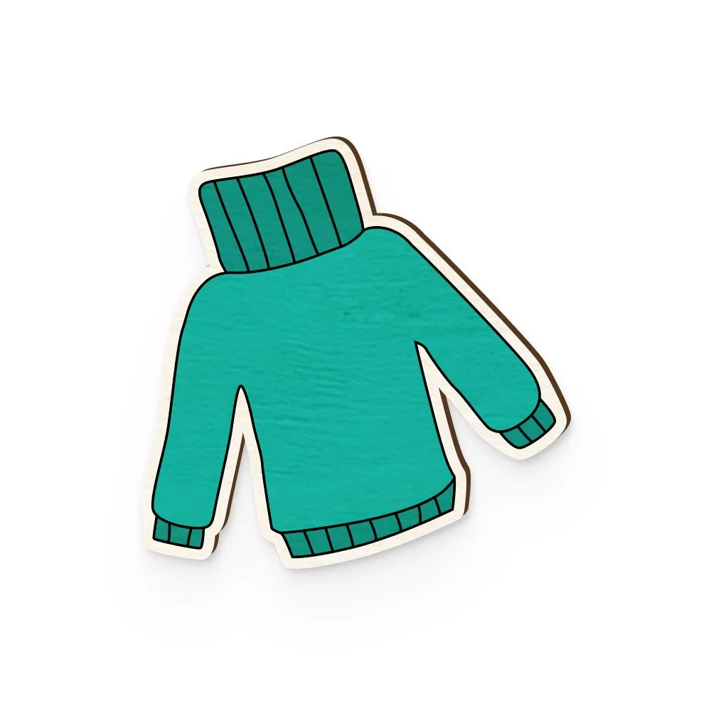 Green Sweater Hand Painted Wooden Pin