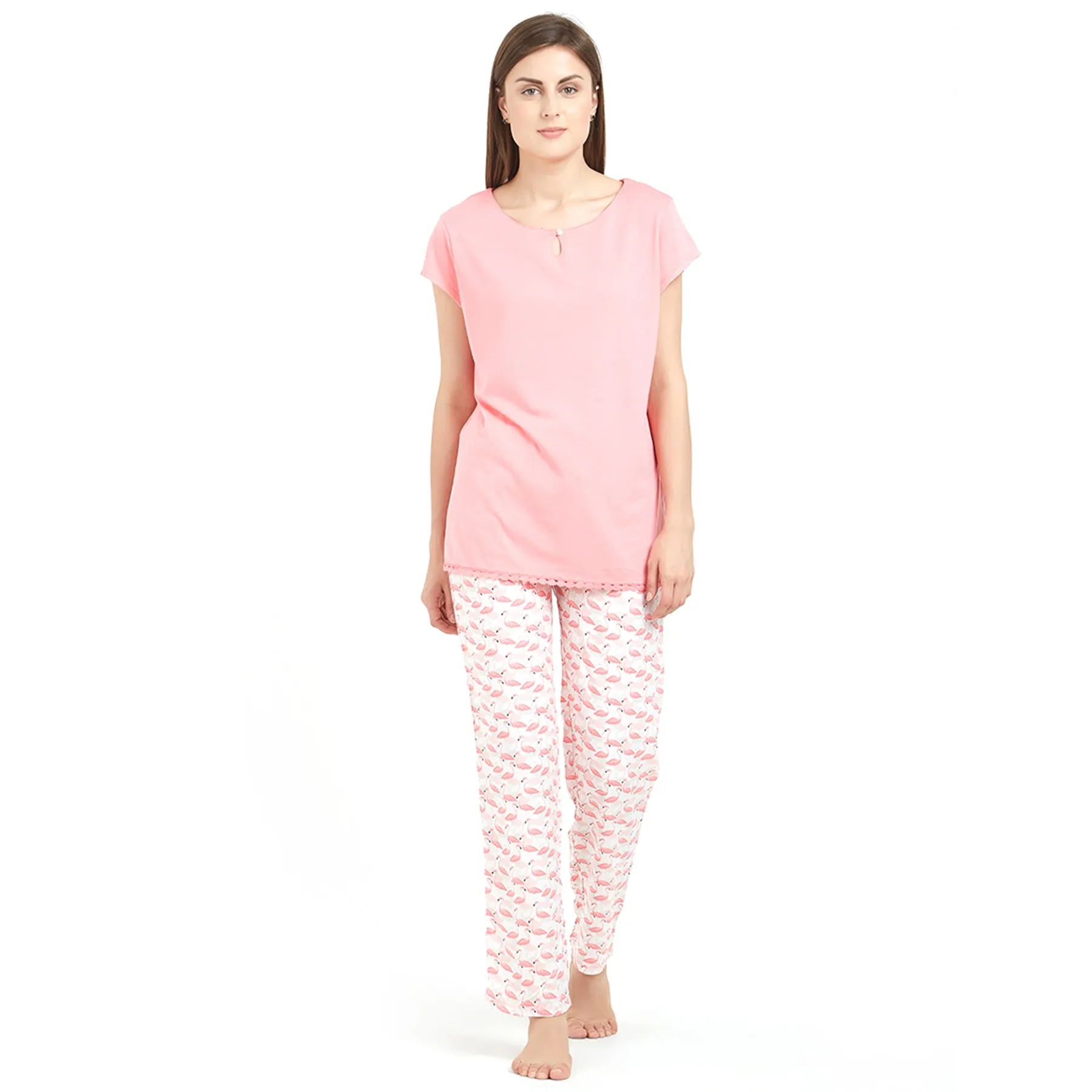 Half sleeve Top with Printed Pyjama Set-NT-93