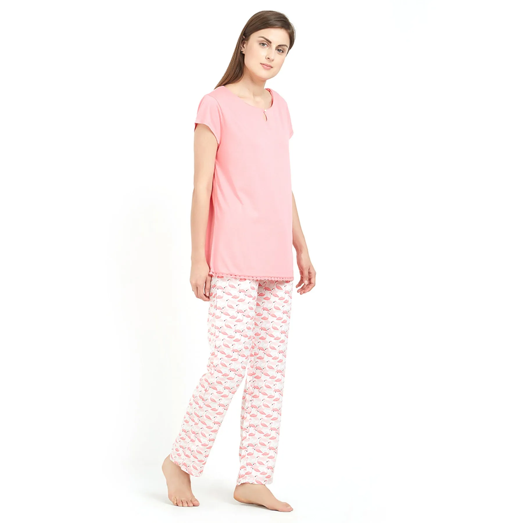 Half sleeve Top with Printed Pyjama Set-NT-93