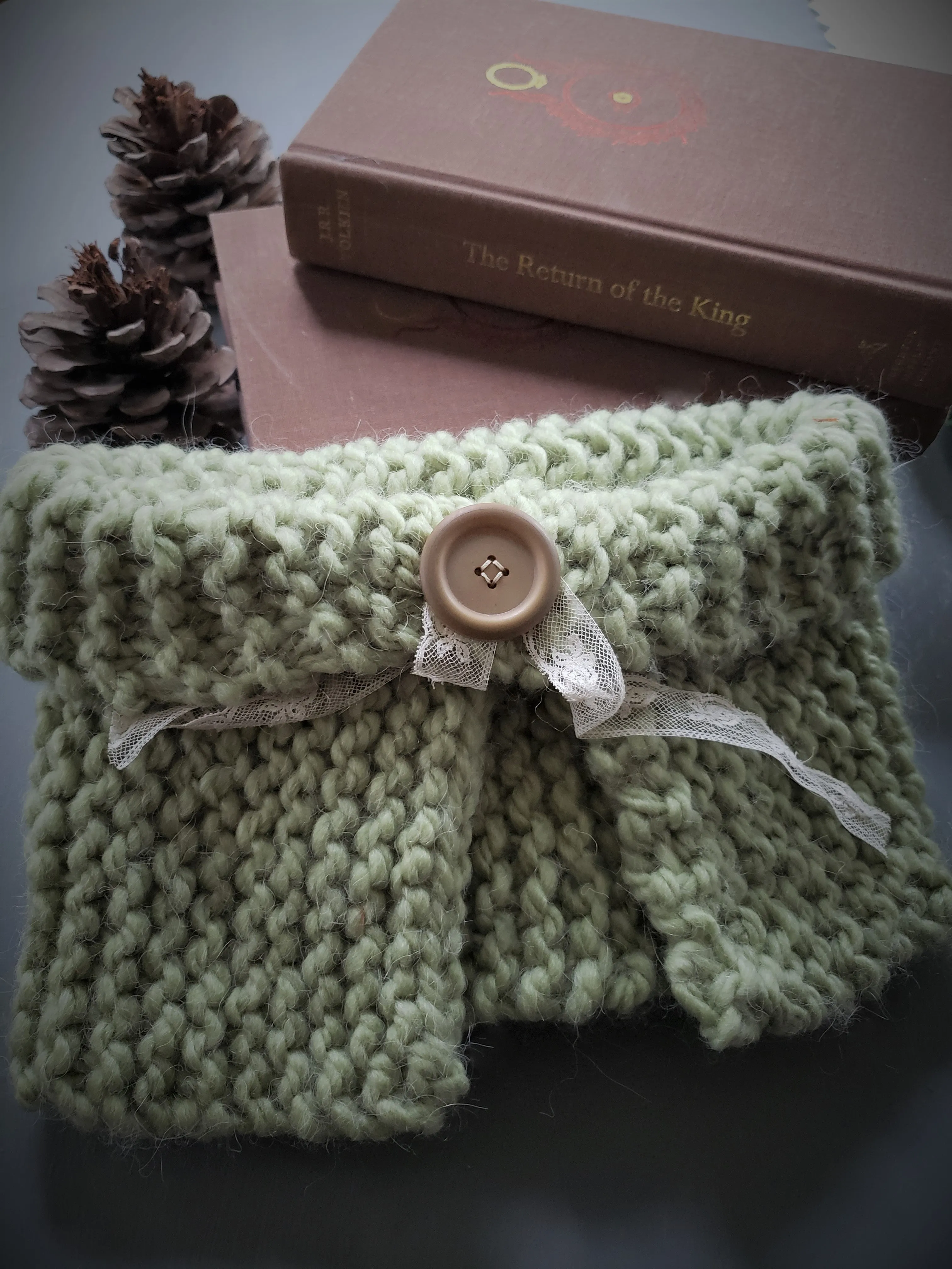 Handknit "Sage Magic" Green Infinity Scarf Cowl