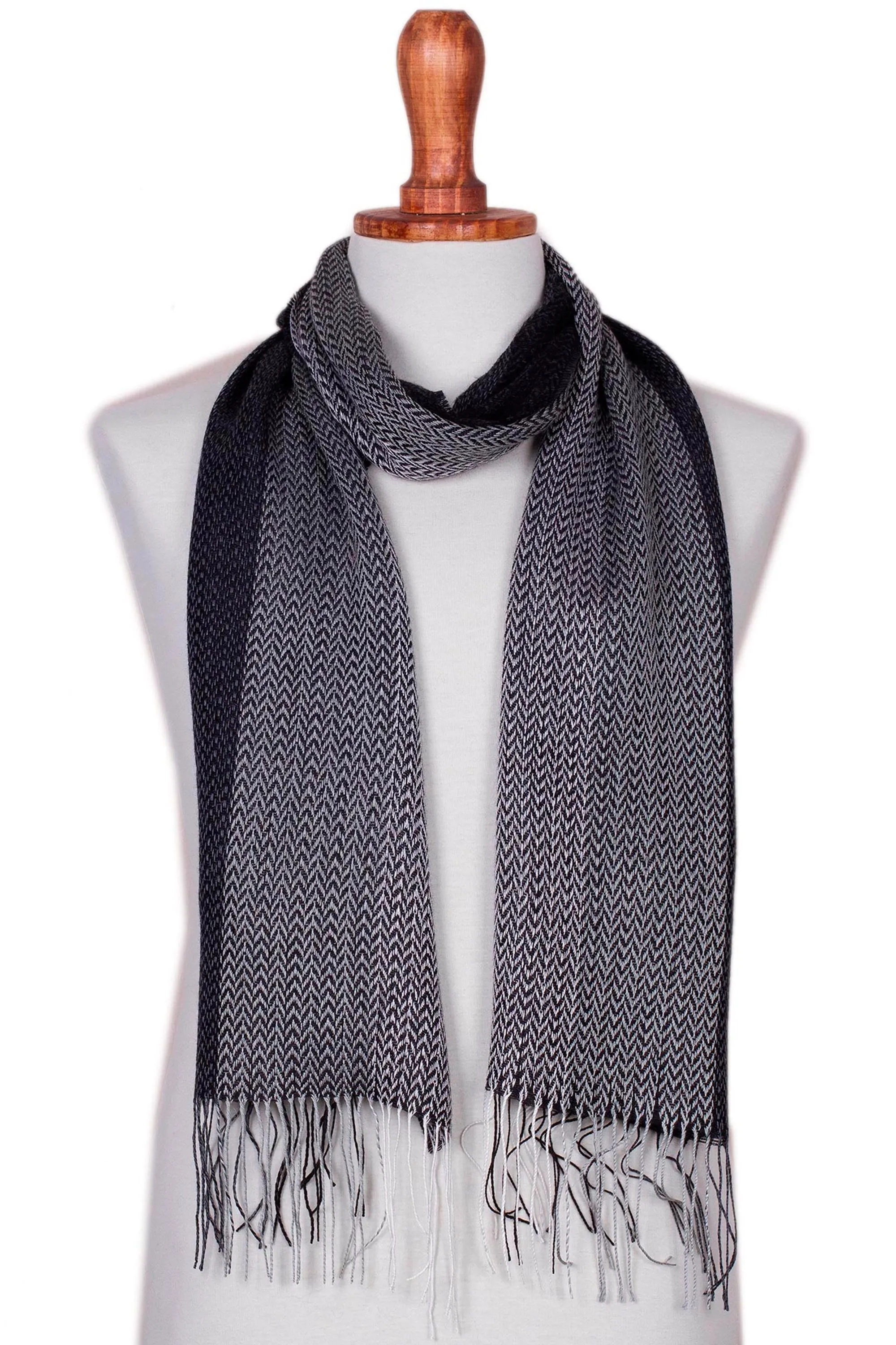 Handwoven Black and Grey Baby Alpaca Blend Scarf from Peru - Emboldened | NOVICA