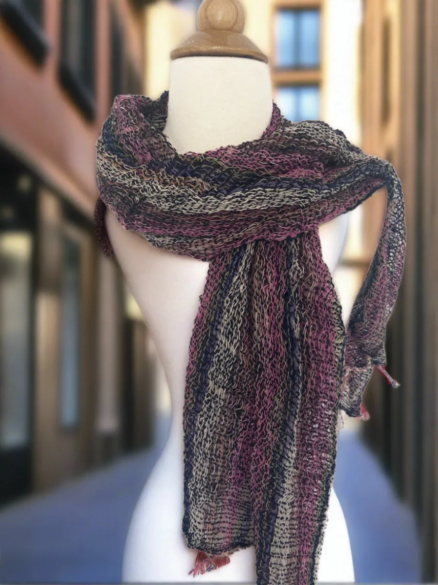 Handwoven Open Weave Cotton Scarf - Multi Black Pink