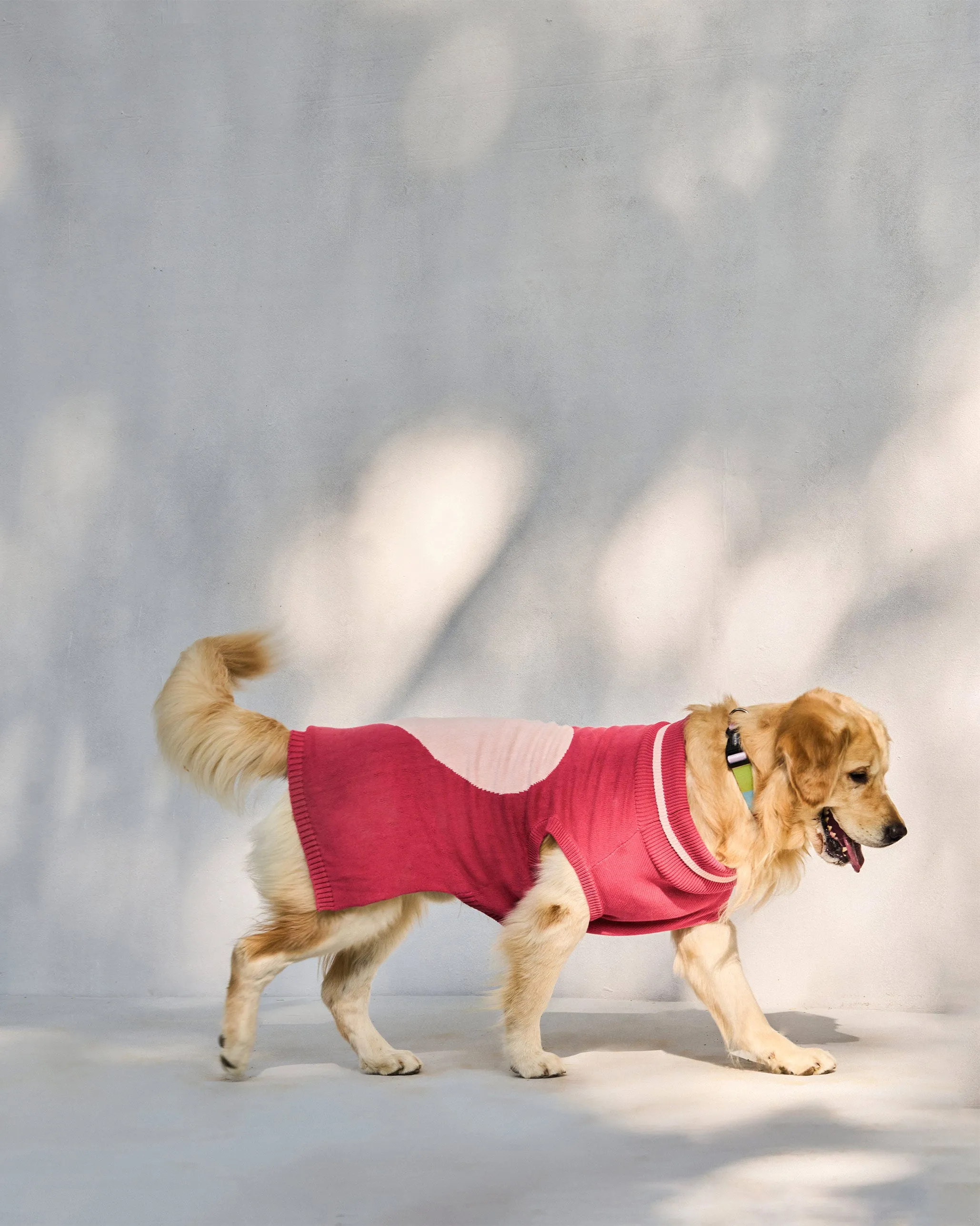 Heart Snug Dog Sweater - Blush Red & Baby pink