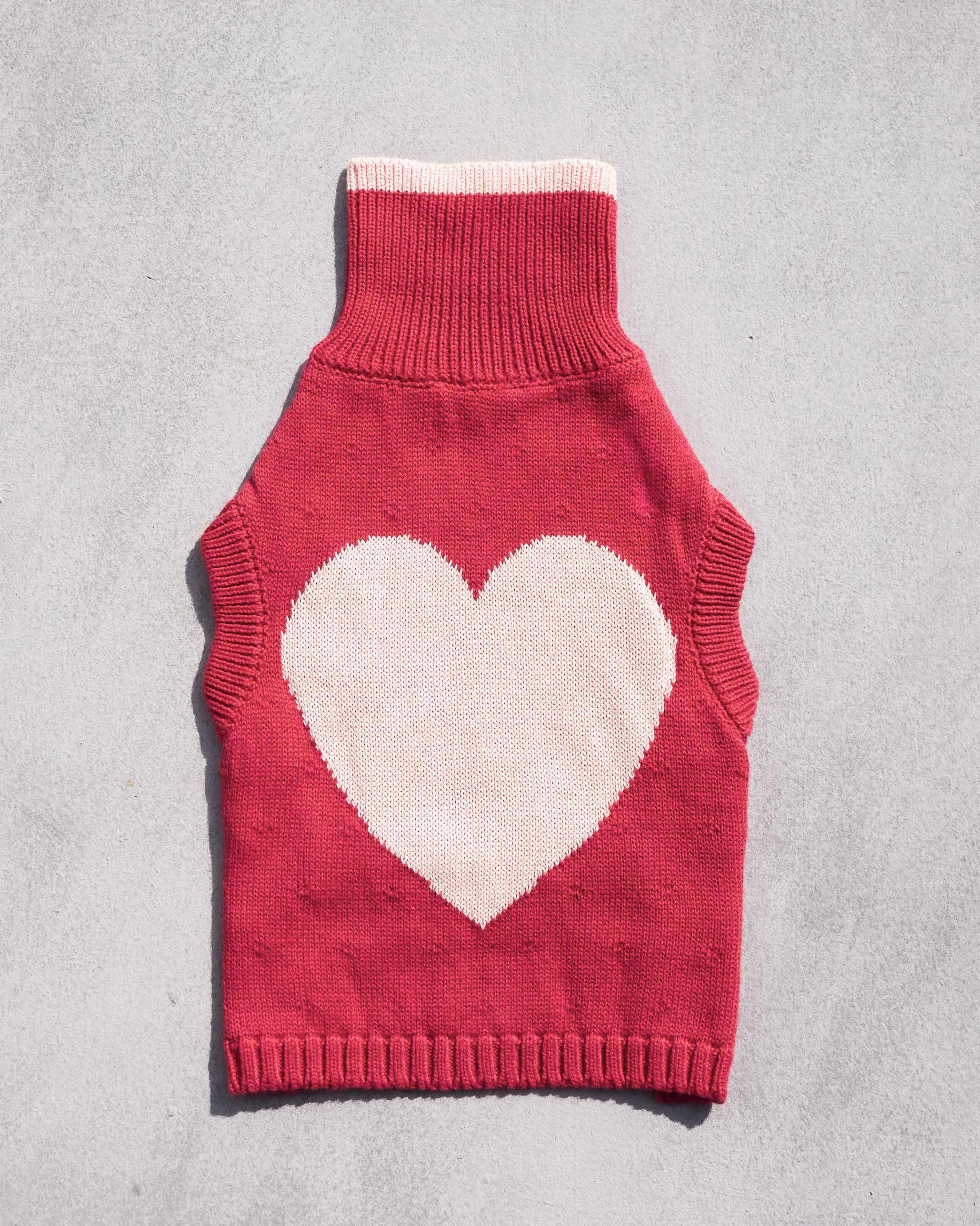 Heart Snug Dog Sweater - Blush Red & Baby pink