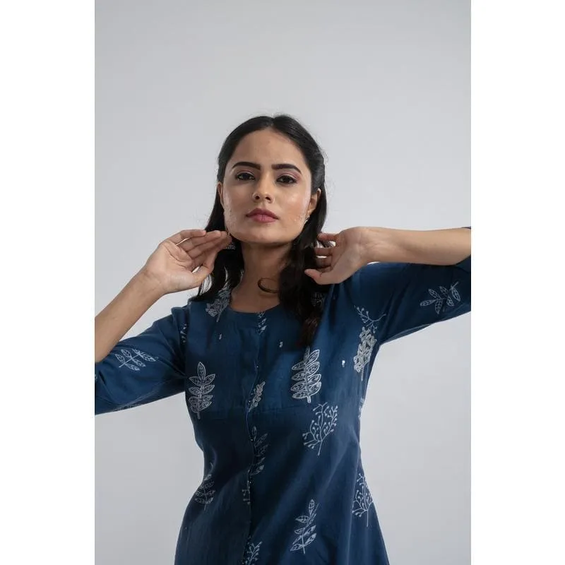 Indigo Block Print Cotton Top & Plazzo