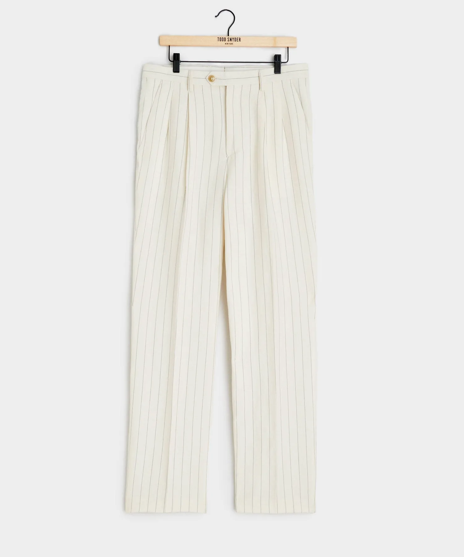 Italian Linen Wythe Trouser in White Pinstripe