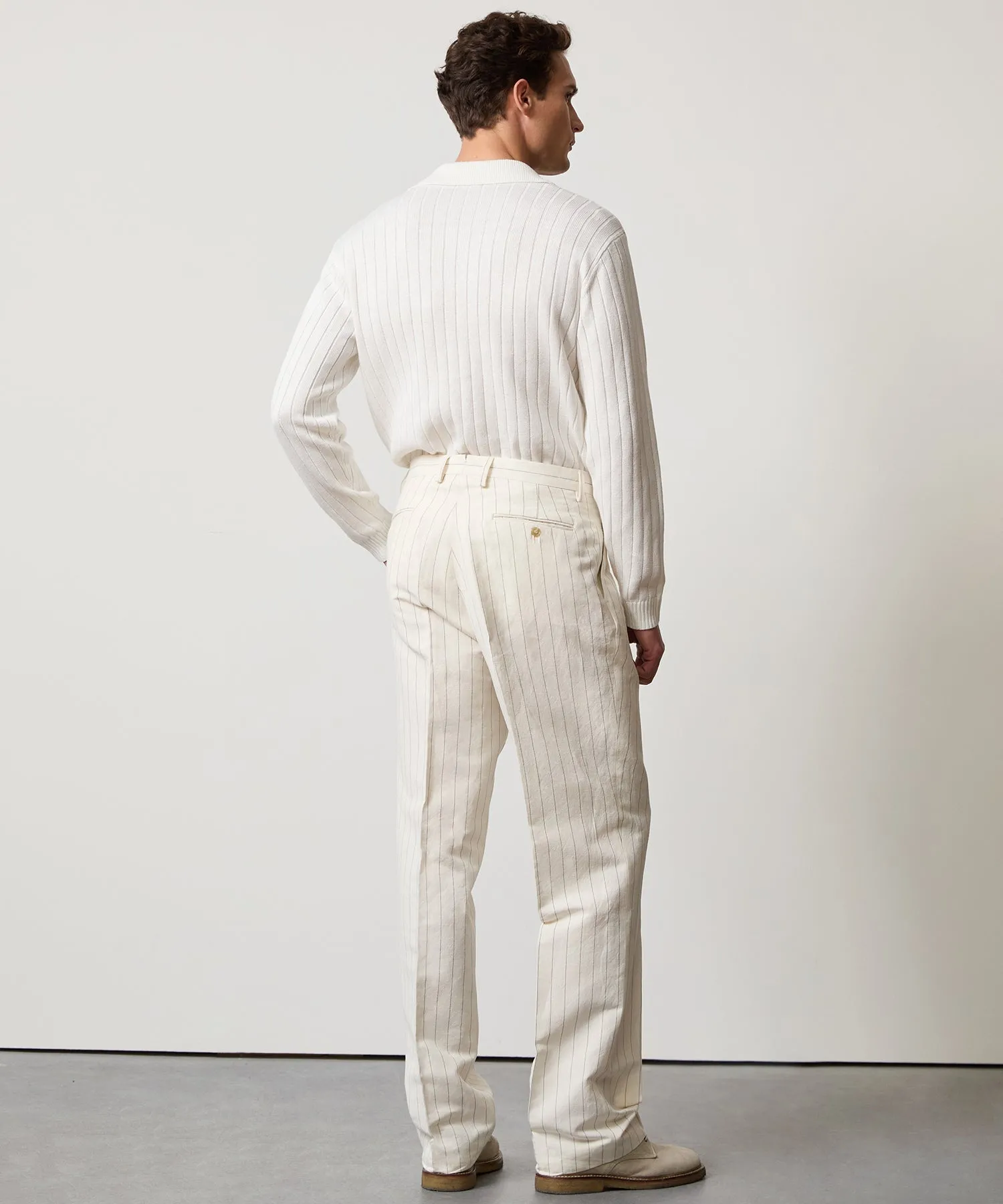 Italian Linen Wythe Trouser in White Pinstripe