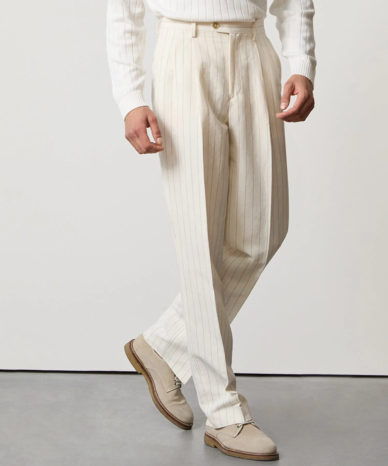 Italian Linen Wythe Trouser in White Pinstripe