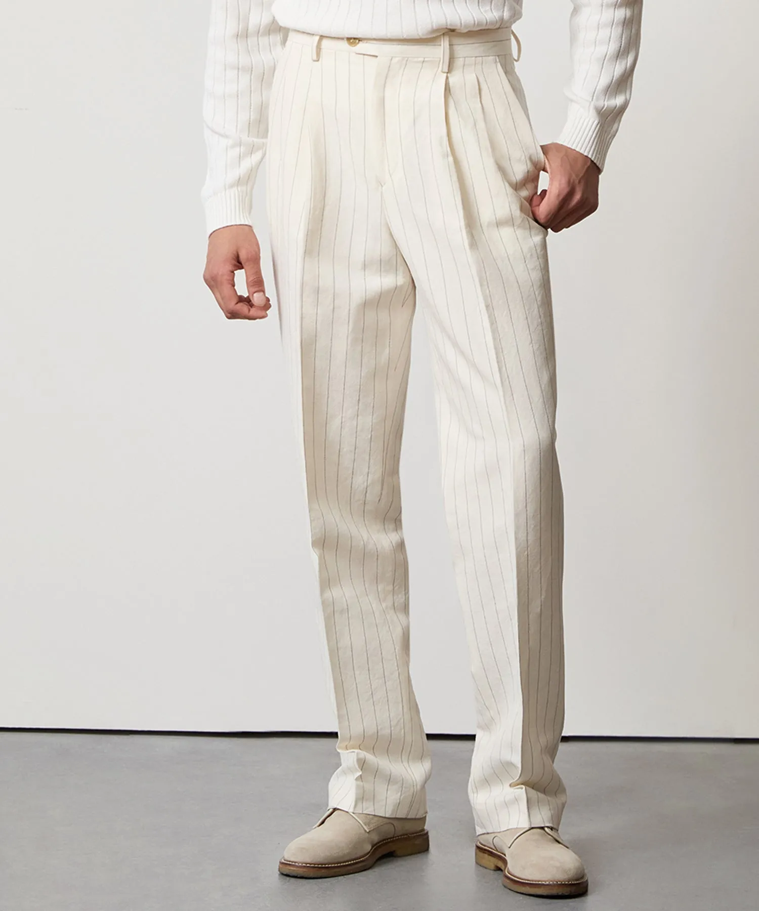 Italian Linen Wythe Trouser in White Pinstripe