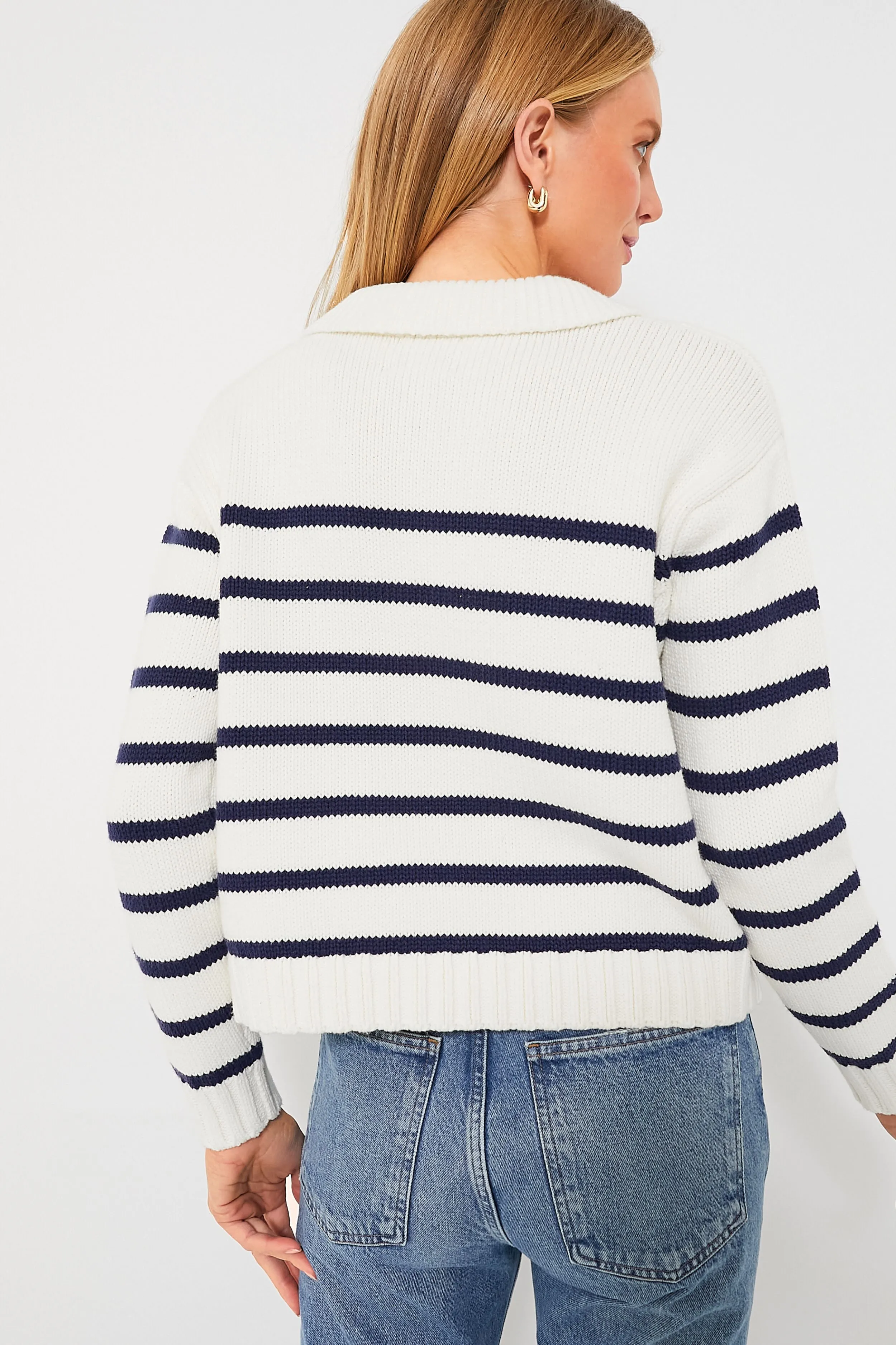 Ivory and Navy Striped Emilie Polo Sweater