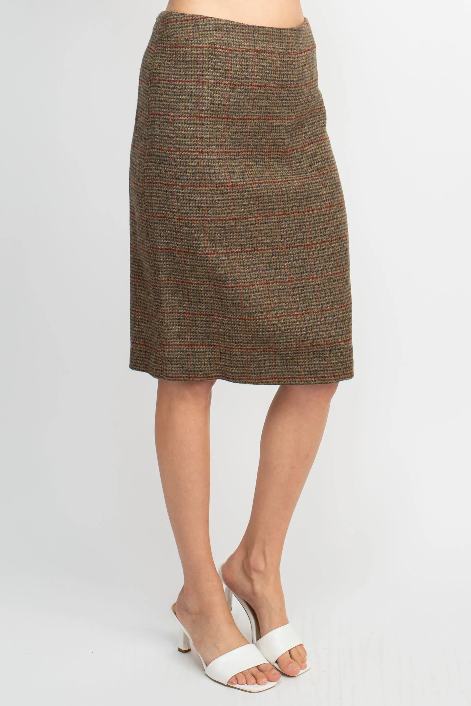 John Meyer Collection Crew Neck Long Sleeve Pockets Hook Closure 2 Piece Set Wool Skirt Set