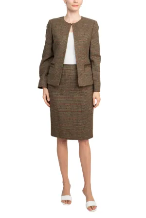 John Meyer Collection Crew Neck Long Sleeve Pockets Hook Closure 2 Piece Set Wool Skirt Set