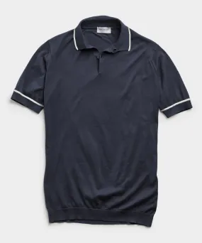 John Smedleys Sea Island Cotton Tipped Polo in Navy