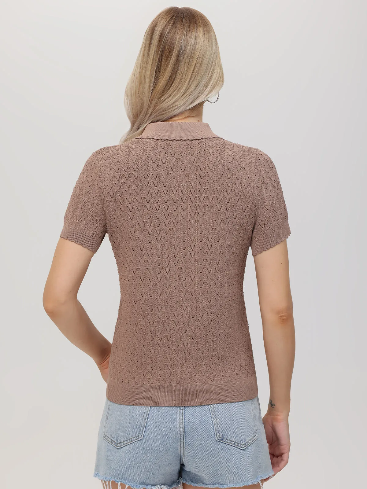 Jolene: Pointelle Polo Sweater