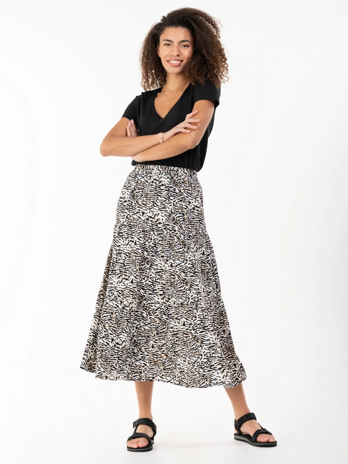 Jolie Moi Sara Animal Print Midi Skirt, Cream Animal