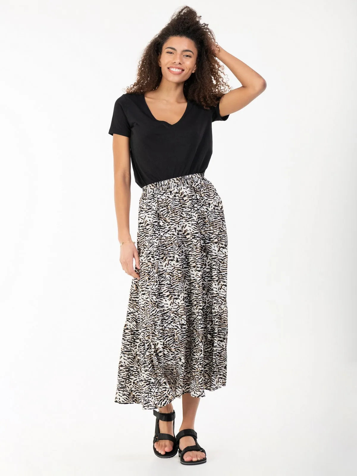 Jolie Moi Sara Animal Print Midi Skirt, Cream Animal