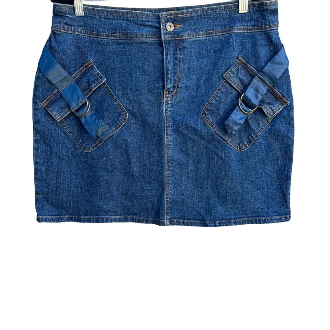 Juke Box Stretch Vintage Y2K Women's Denim Mini Skirt With D-Ring Pocket Details