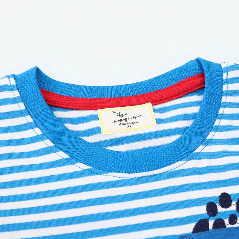 Jumping Meters 2-7T Long Sleeve  Striped Cars Embroidery Boys/Girls Tshirts Autumn Winter Children's Clothes Long Sleeve Kids Tops