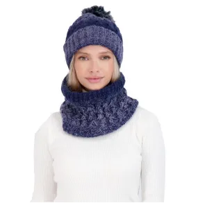 KENDALL   KYLIE Women's Winter Knitted Scarf & Beanie Set Navy Purple Ombre