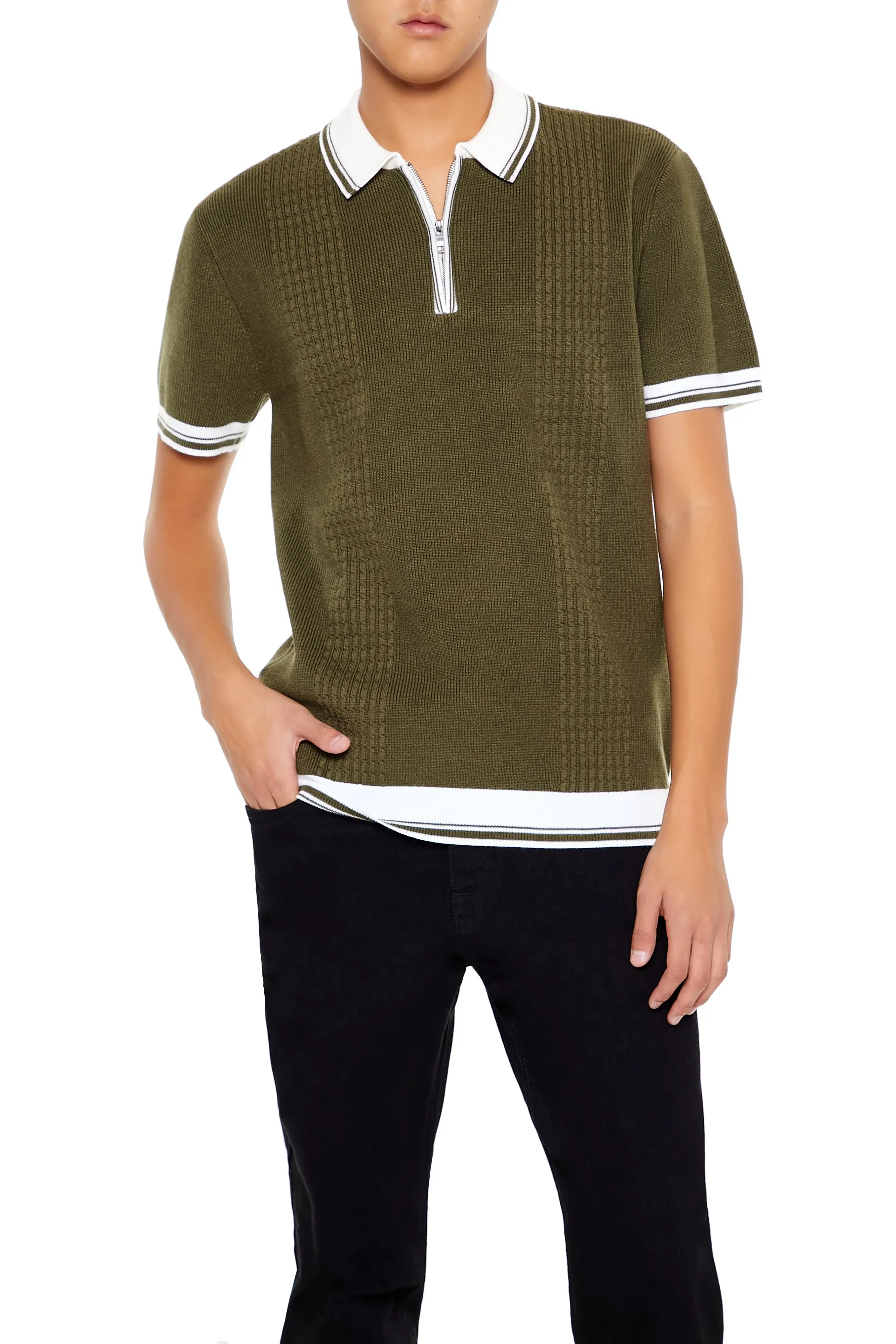 Knit Quarter Zip Polo Top