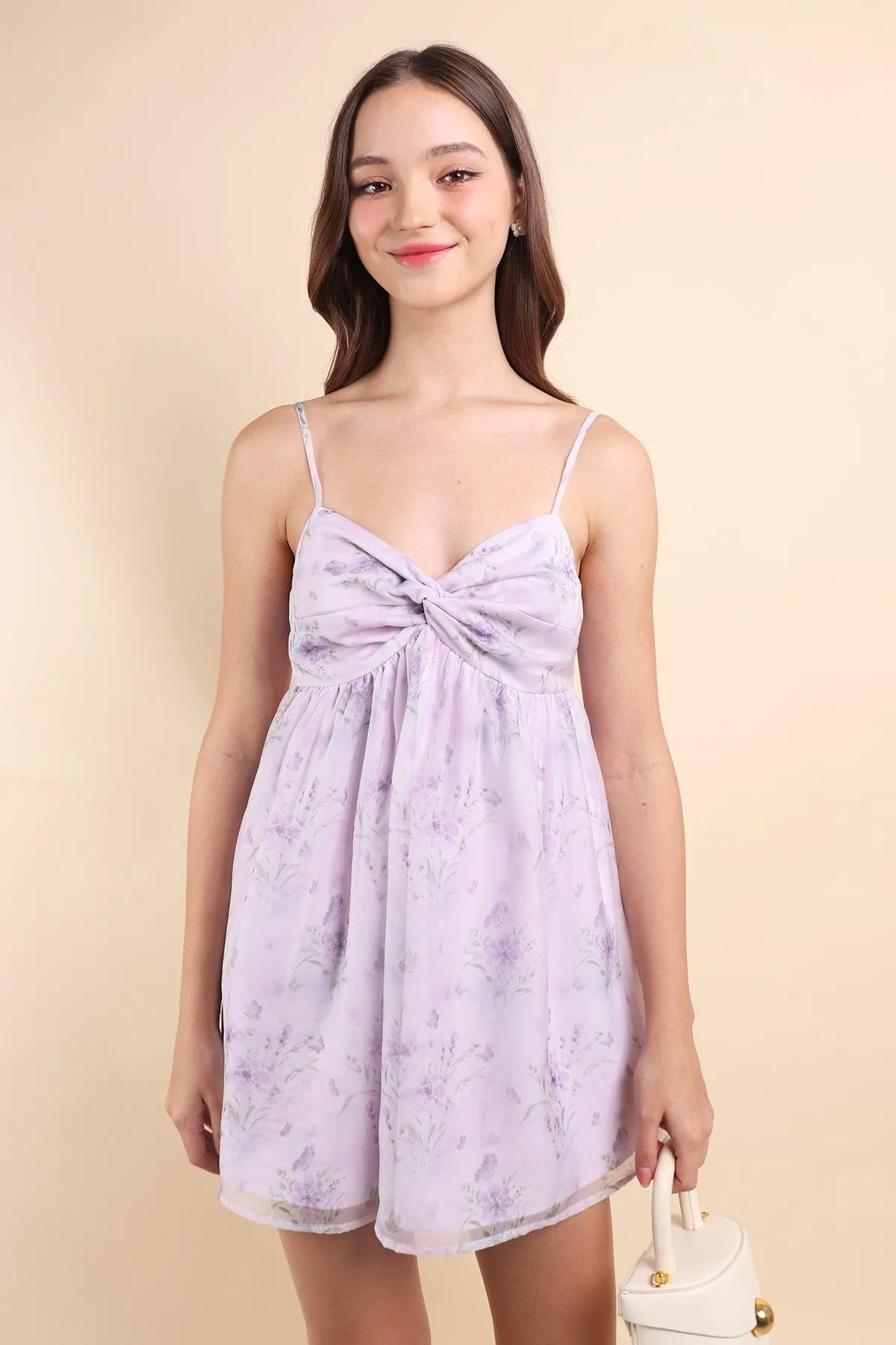 KURA IRIDESCENT KNOT DRESS IN WISTERIA LILAC