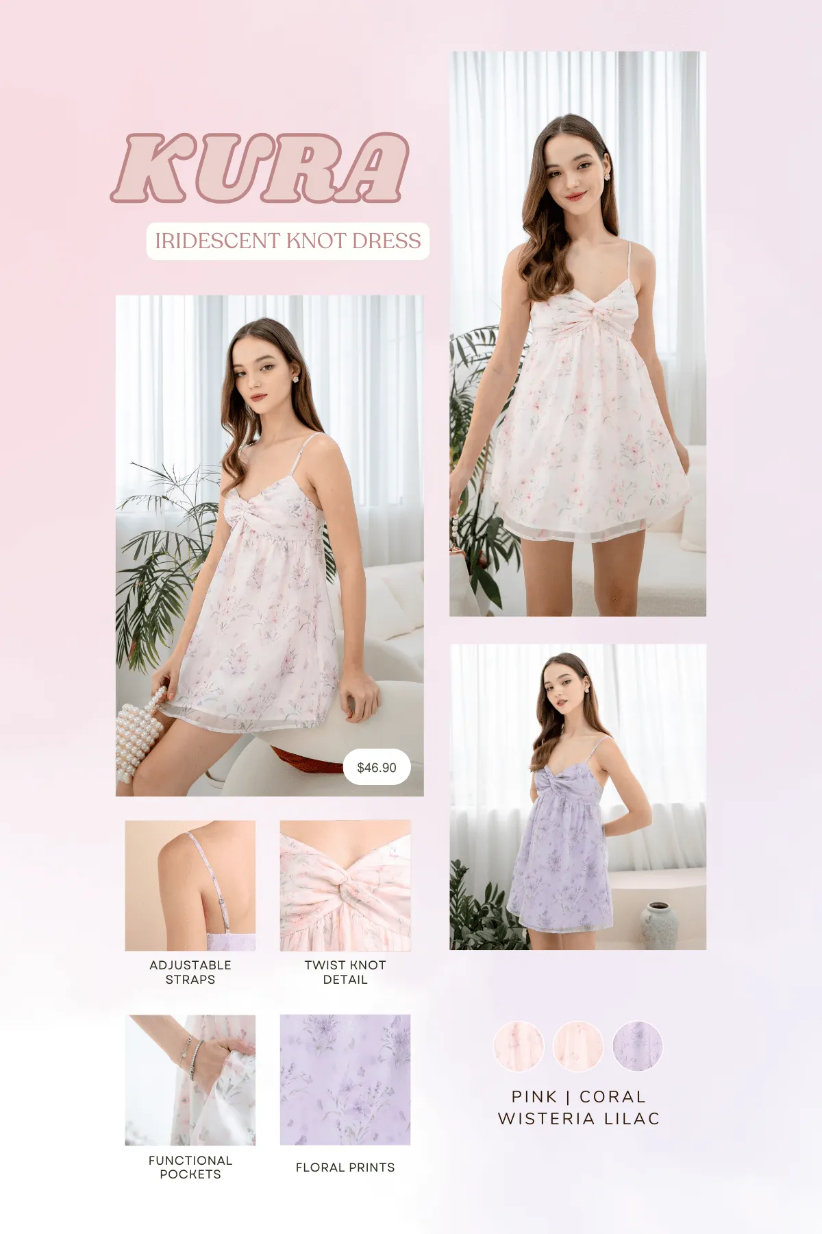 KURA IRIDESCENT KNOT DRESS IN WISTERIA LILAC