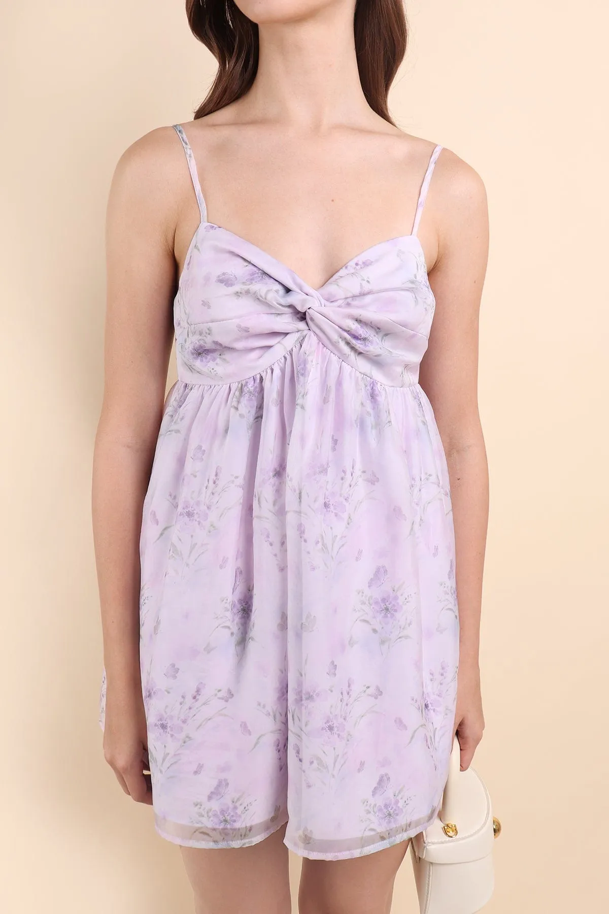 KURA IRIDESCENT KNOT DRESS IN WISTERIA LILAC