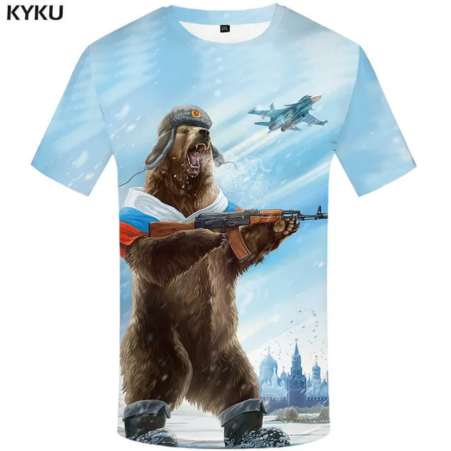 KYKU Brand T-shirt Russian Funny War Bear| Different Themes T-Shirts