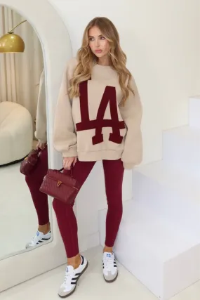 LA beige and burgundy sweater