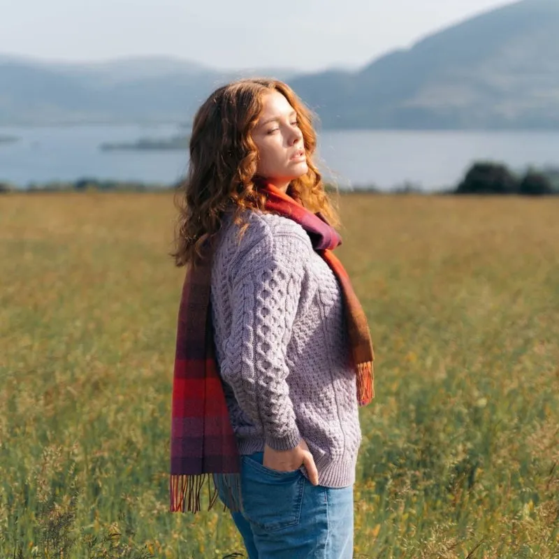 Lambswool Scarf - Purple, Red and Brown Block - John Hanly