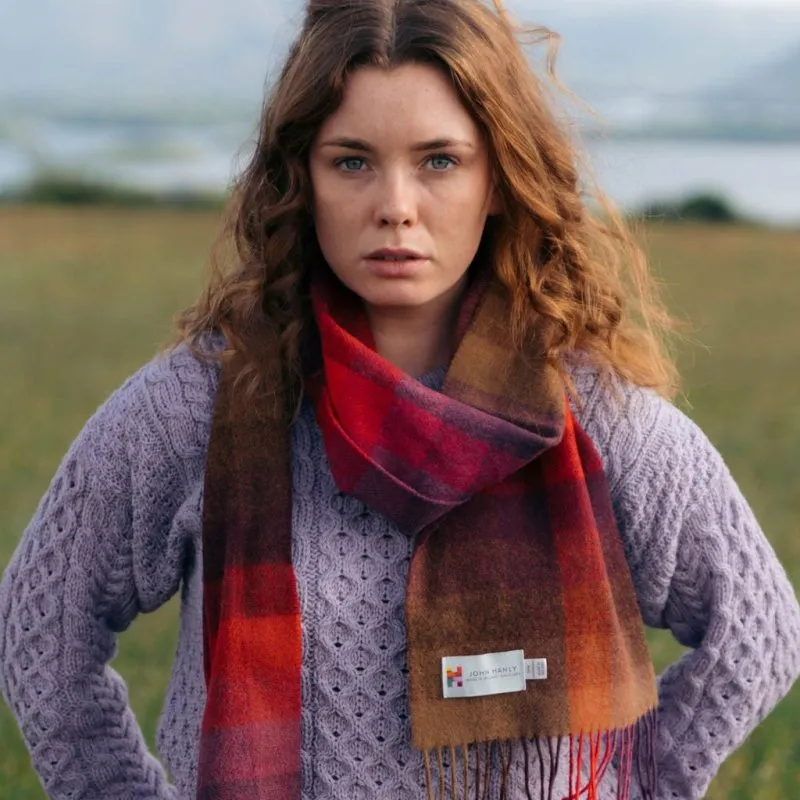 Lambswool Scarf - Purple, Red and Brown Block - John Hanly