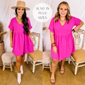 Last Chance Size XL | Touring the City V Neck Babydoll Dress in Fuchsia Pink