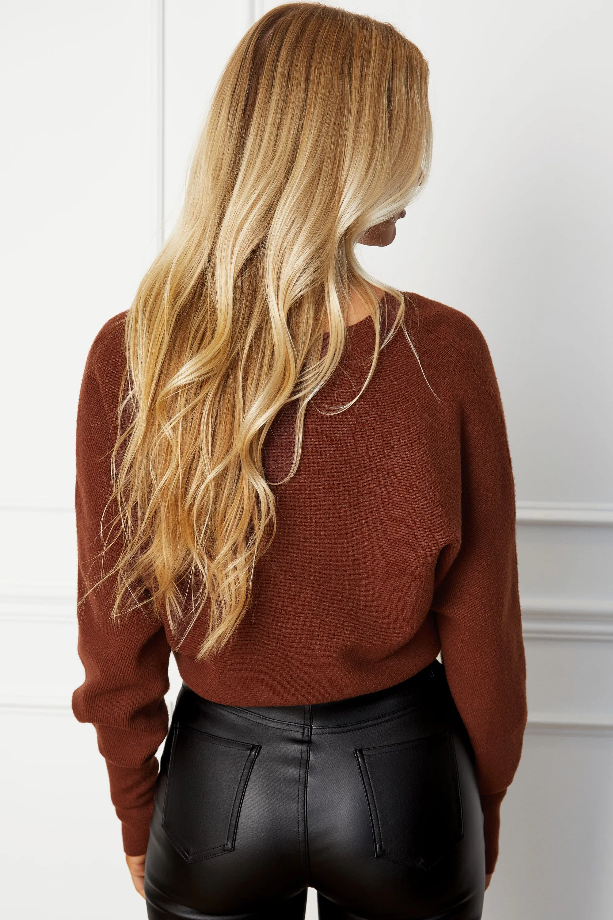 Lena Chestnut V-Neck Knit Sweater