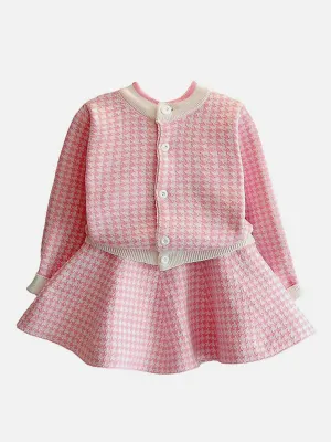 Little Surprise Box Houndstooth 2 pcs Cardigan & skirt Winterwear set for Girls